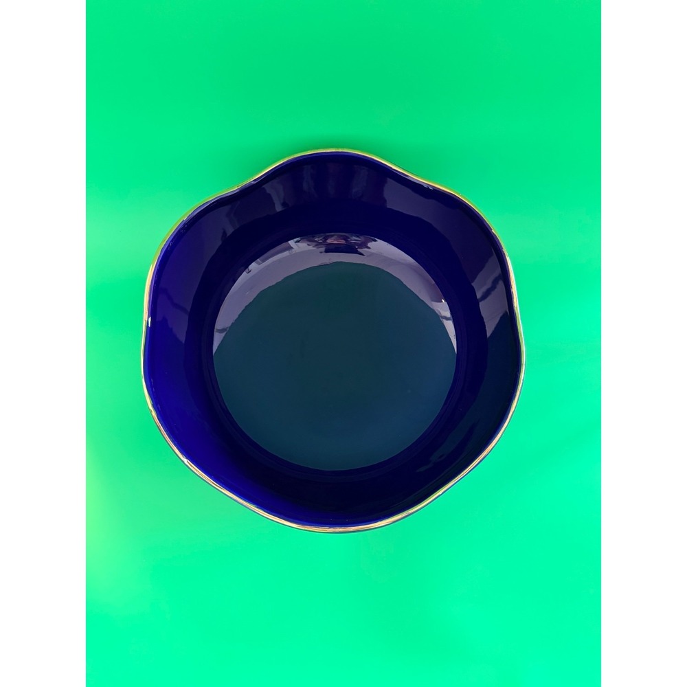 Cobalt Blue Glass Bowls Set Italy Gold Rim 6 Pc Large + 5 Small Vintage